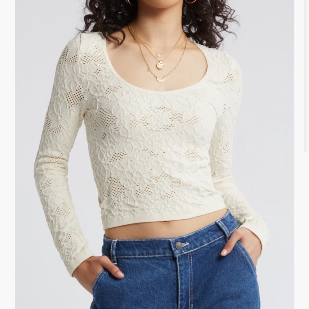 Cream Lace Long Sleeve Top